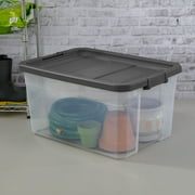 Sterilite 76 Quart Stacker Storage Bin, Clear Plastic Storage Container with Latch Lid, Durable, Dark Gray