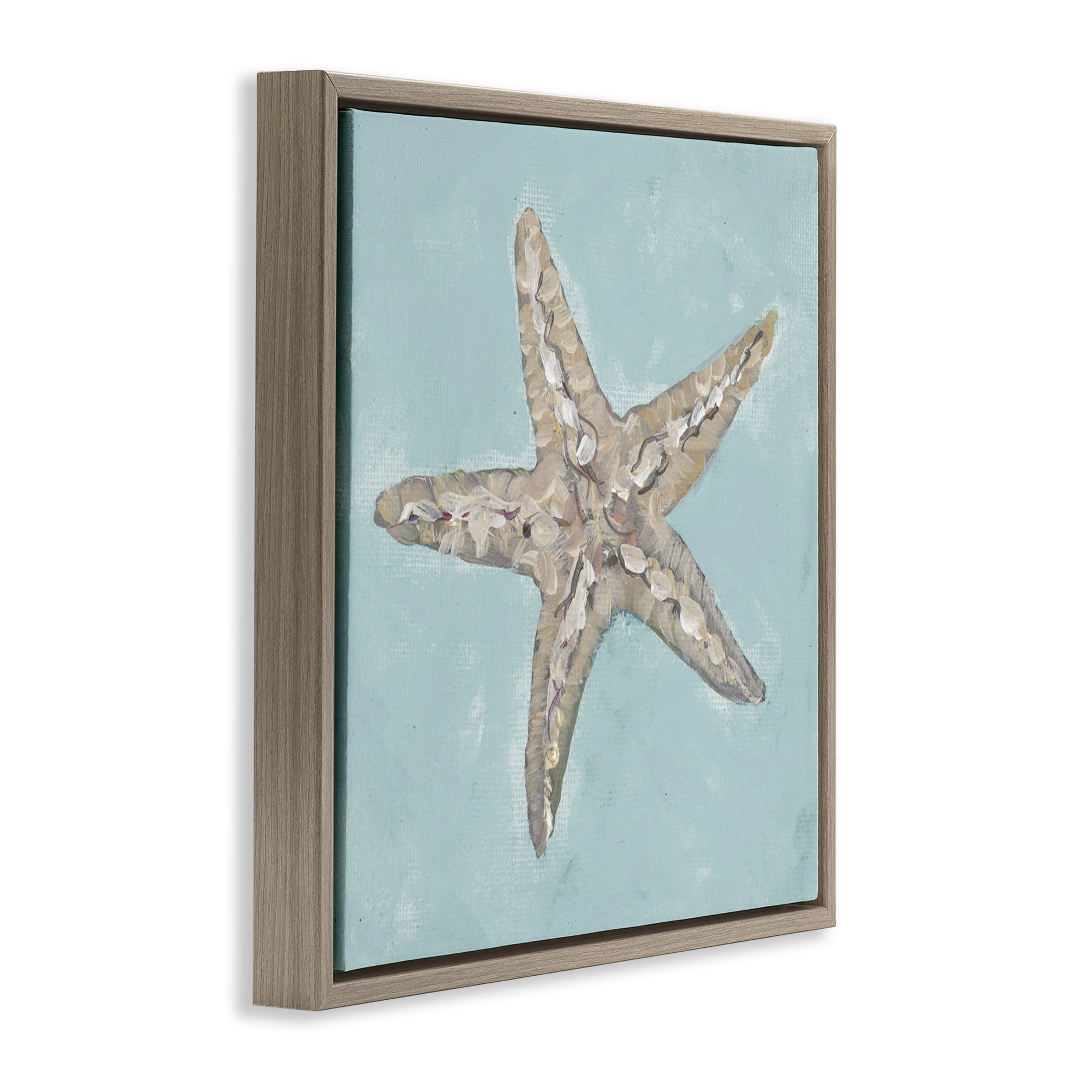 Stupell Industries Blue Starfish Impression Coastal Painting Brown Floater Framed Canvas Art Print Wall Art, 18 x 18
