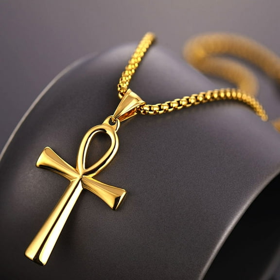 Fashion Egyptian Small Ankh Cross Pendant Necklace For Women 14K Yellow Gold Necklace Egypt Jewelry Dropshipping