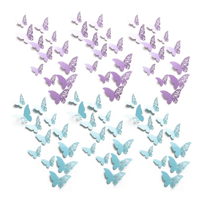 72 piezas Decoración de la habitación de mariposas Decoración de mariposas en 3D Pegatinas de pared de metal desmontables Calcomanías para murales de habitaciones Decoración de fiestas Decoración de bodas Regalo de bricolaje Vhermosa BST3040952-1