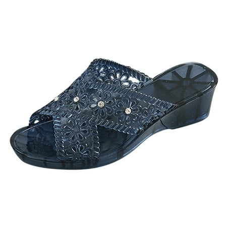 

YUHAOTIN Plantar Fasciitis Slippers Women Plastic Jelly Rhinestone Slippers Medium Heel Flat Thick Sole Casual Shoes Fashion Slippers Heated Slippers Ortho Slippers for Women with Arch Support