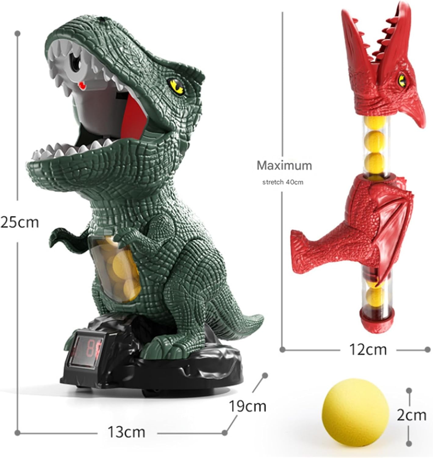Chompshot Dinosaur, Dinosaur Shooting Blaster Toys, Movable Target Game with 2 Air Pump Launchers, LCD Score Record, Sound & 48 Foam Balls, Interactive Competition (A, 1Set)
