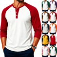 thumbnail image 2 of Mens Henley Shirts Long Sleeve Casual Raglan Block Shirts Button Basic T-Shirts Classic Vintage Tee Tops 2026 Red M, 2 of 7