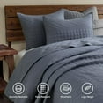 thumbnail image 2 of Steel Blue King Size Quilt Set - Soft Microfiber Bedspread with 2 Shams, Lightweight & All-Season Geometric Coverlet for Cozy Bedding, 2 of 7