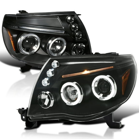 Spec-D Tuning LED Dual Halo Black Projector Headlights Compatible with 2005-2011 Toyota Tacoma, Left   Right Pair Headlamps Assembly