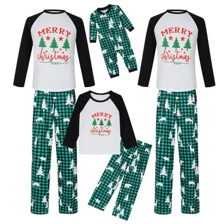 

Guvpev Christmas Pajamas Matching Family Pajamas Sets Christmas Matching Holiday Pjs Deer Elk Letter Christmas Tree Xmas Print Top and Plaid Pants Sleepwear for Family Couples Kids