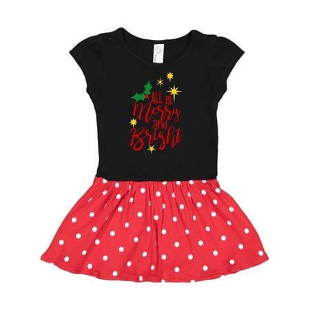 

Inktastic Christmas All is Merry and Bright Yellow Stars and Holly Gift Toddler Girl Dress