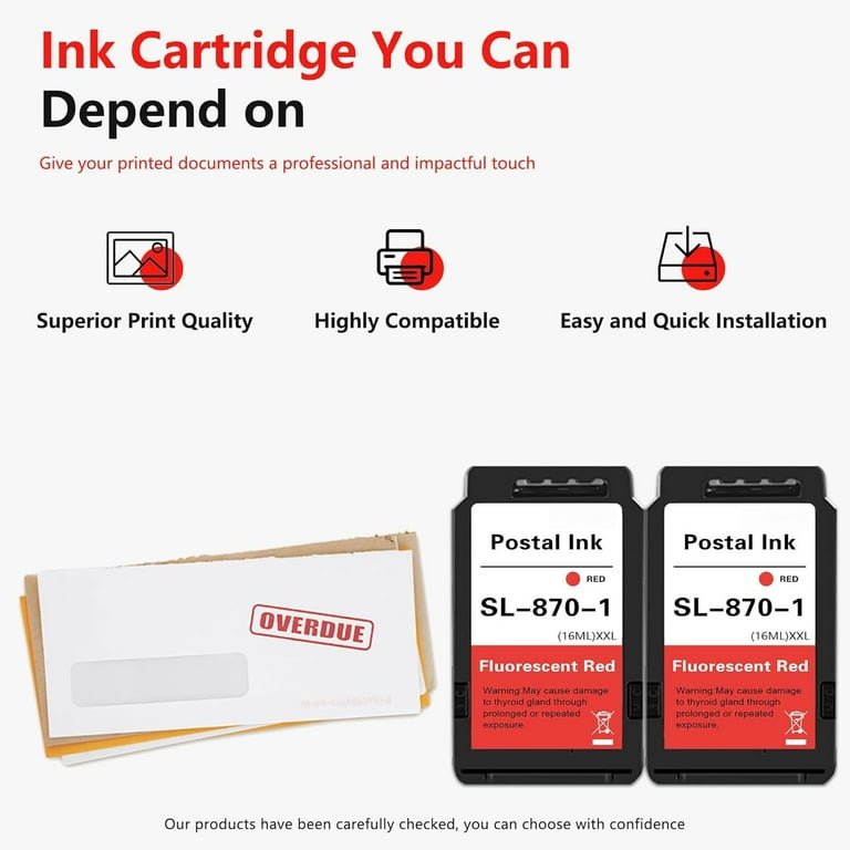 Compatible 2-Pack SL-870-1 XXL Red Ink Cartridges For Pitney Bowes