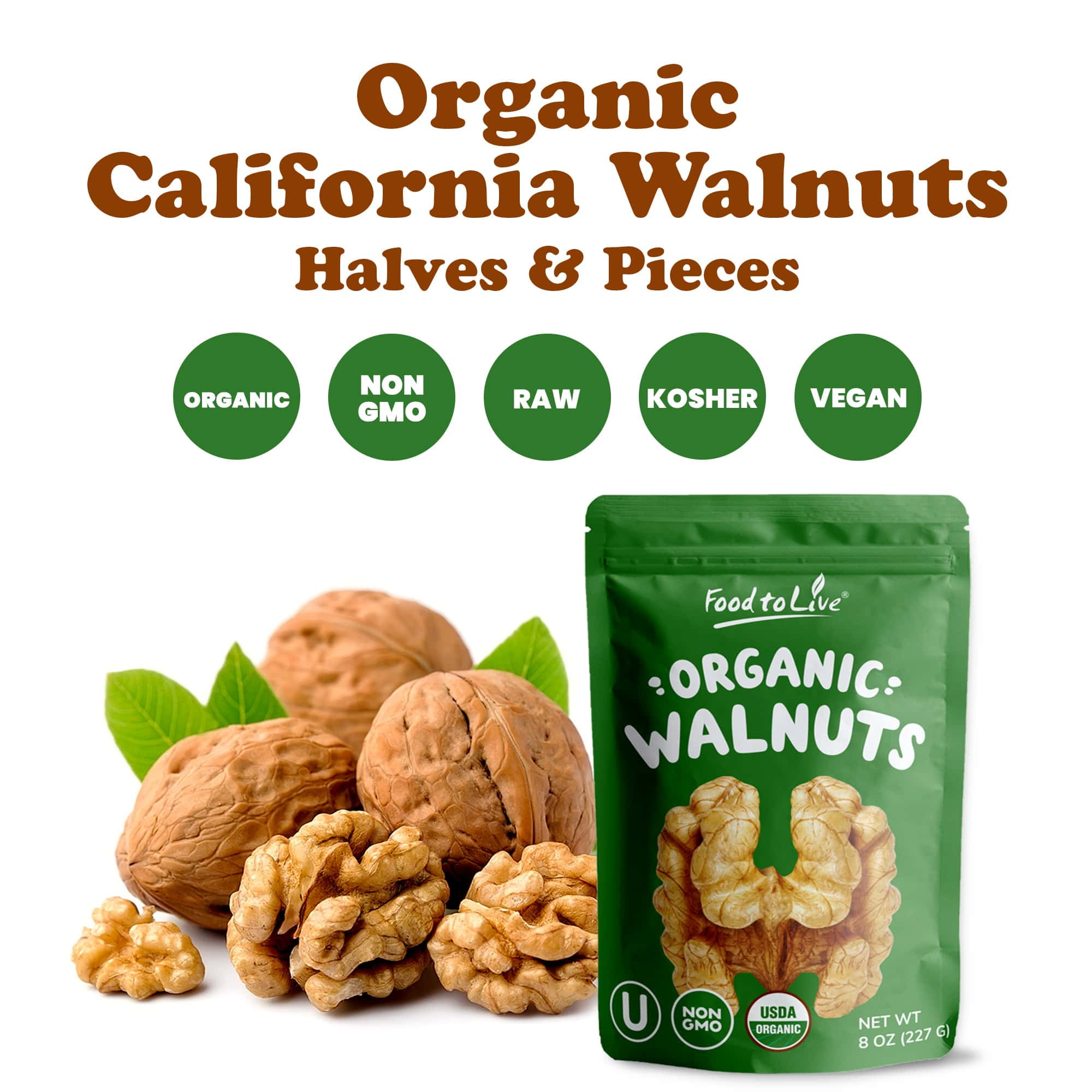 Food to Live, Organic California Walnuts, 2.5 Pounds, Raw