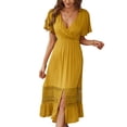 thumbnail image 7 of Summer Dresses for Women Maxi Dress V-Neck Slim Temperament Solid Color Dress Lace Stitching Skirt, 7 of 7