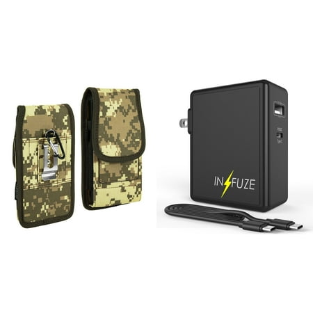 

Holster and Wall Charger Bundle for Asus Zenfone 9: Vertical Rugged Nylon Belt Pouch Case (Digital Camo) and 45W Dual USB Port PD Type-C and USB-A Power Adapter