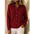 thumbnail image 4 of Women Lapel Shirt Full Front Single Row Button Long Sleeve Loose Fit Knit Cardigan Sweater Wine Red XXL, 4 of 7