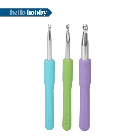 Hello Hobby Ergonomic Crochet Hooks, Sizes J, K, and N, 3-Piece Set