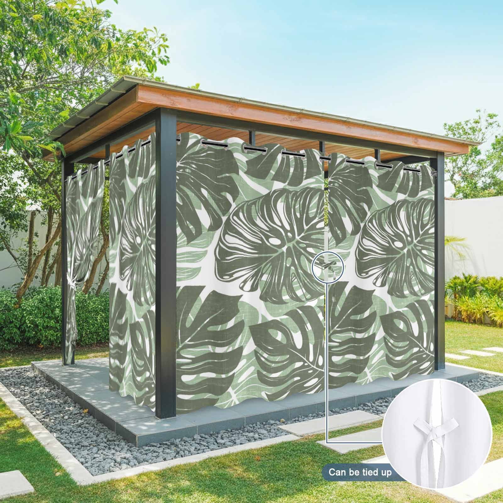 Olive Green Monstera Outdoor Curtains 1 Panel Summer Botanical Tropical Plant Rustic Waterproof Weatherproof Privacy Curtain Thermal Outside Drape for Porch Pergola Patio 54 x 108 Inch