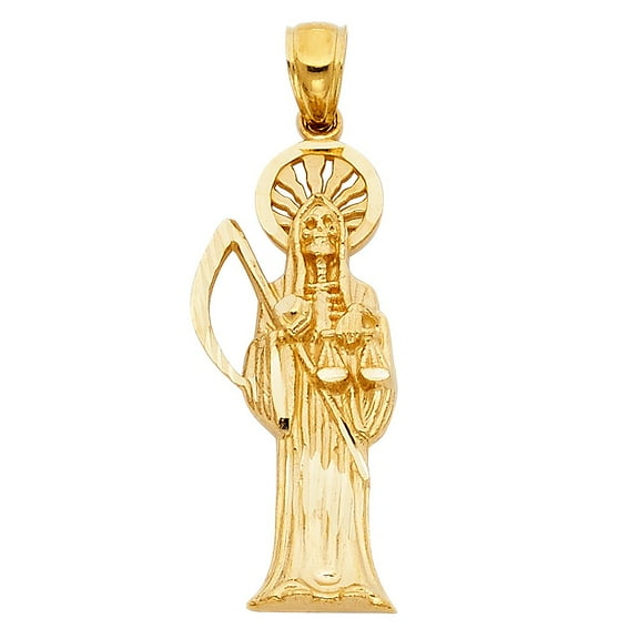 Precious Stars 14K Yellow Gold Santa Muerte Religious 1 ³/₁₆" Pendant - No Chain, Pendant Only