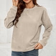thumbnail image 2 of IROINNID Long Sleeve T-Shirts for Women Solid Corduroy Round Neck Pullover Top Round Neck Top/shirt,Beige, 2 of 6