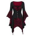 thumbnail image 1 of Sarkoyar Women Halloween Cosplay Dress Irregular Cuff And Hem Skull Pattern Lace Tie-up Strap Low-cut Button Decor Medieval Vintage Performance Stage Show Dress, 1 of 10