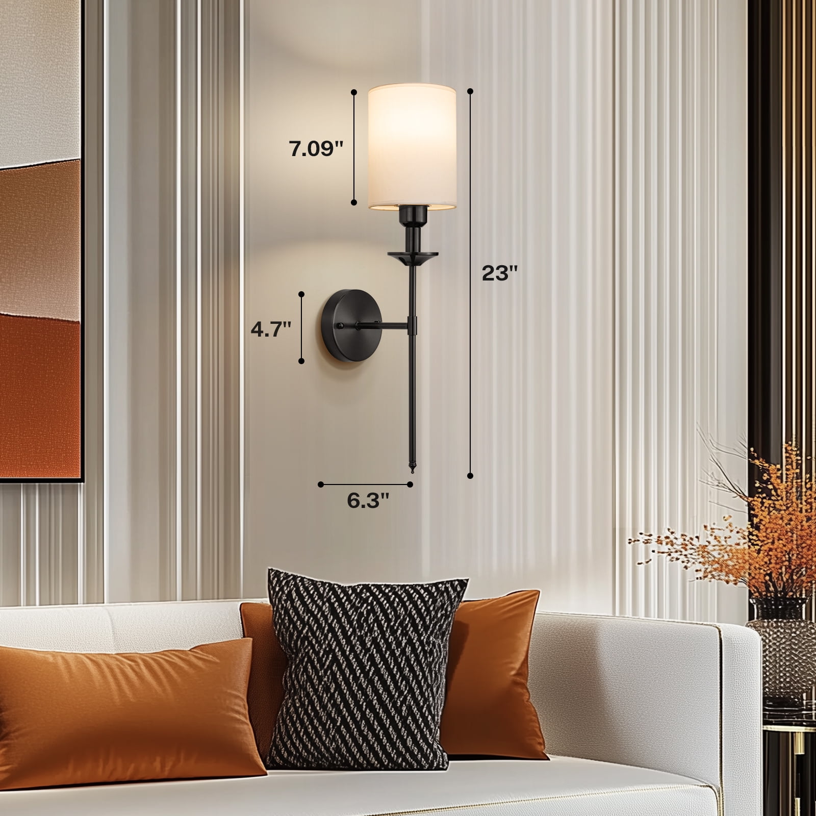 Battery Operated Wall Sconce Set of Two, Dimmable Wireless LED Wall Lighting Fixture with Remote, 13000mAh Modern Wall Lights with Fabric Linen Shade for Indoor Bedroom, Living Room, Hallway