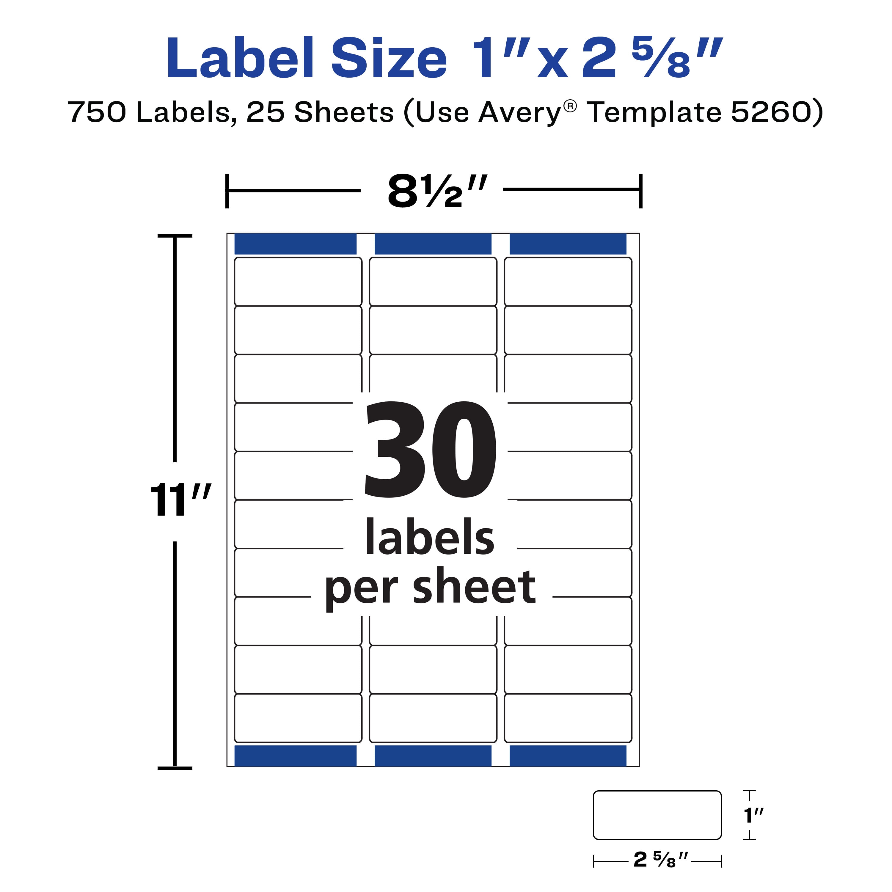 Avery Address Labels, 1" x 2-5/8", White, 750ct (5260)