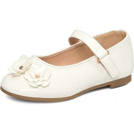 HYwys Girl s White Flower Flats Soft Mary Jane Dress Party Shoes Non Slip 1M