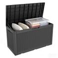 thumbnail image 4 of PATIOEASY 100 Gallon Lockable Resin Deck Box, Waterproof&Outdoor Toys Storage Box for Outdoor Cushion Storage and Outdoor Delivery Storage, Stylish Outdoor Bench-Black, 4 of 7