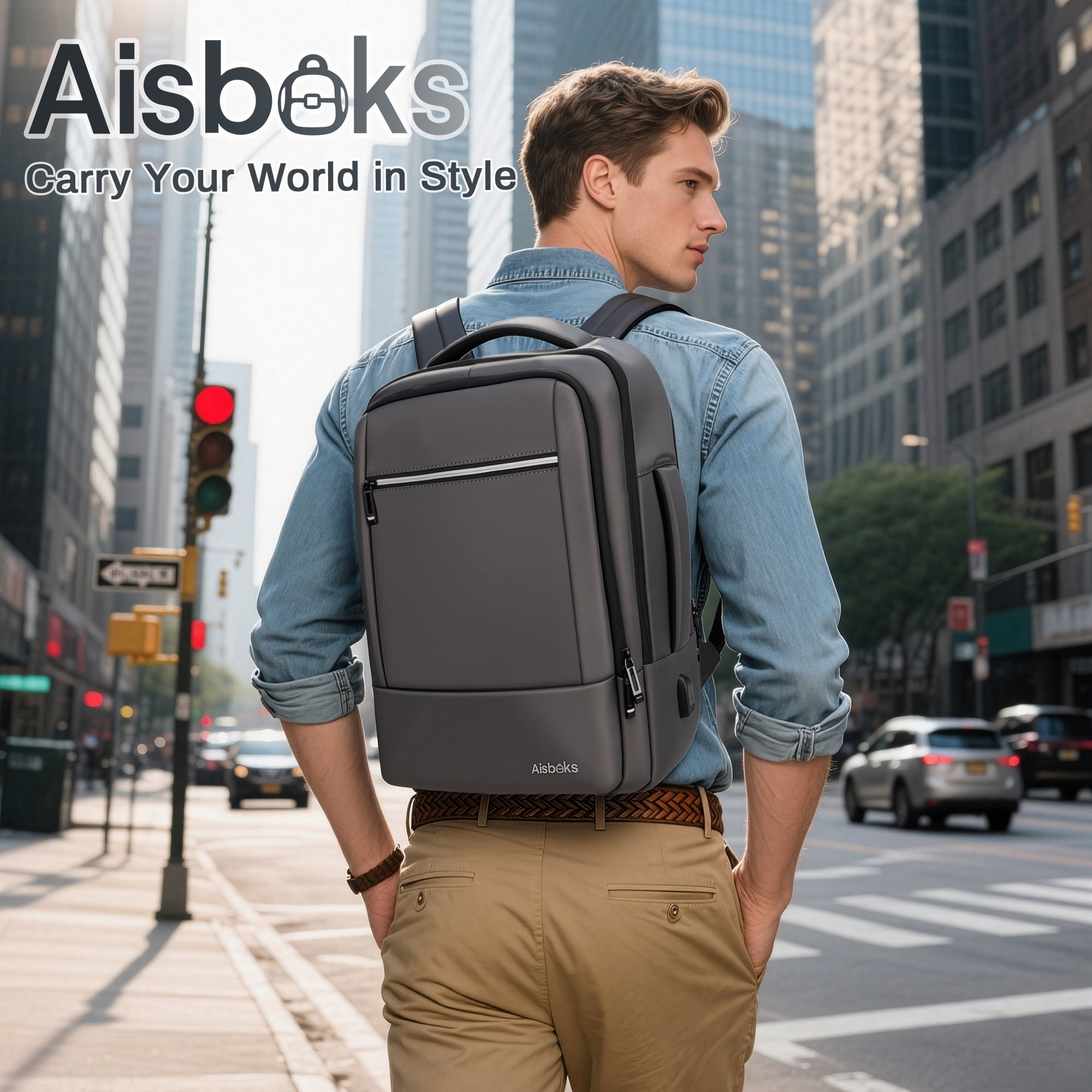 Aisboks Travel Backpack for Adult,17.3''Laptop Backpack with USB Charging Port,Airline Approved Personal Item Bag,Wear and Water Resistance Business Backpack,Dark Gray，Gift for Father's day