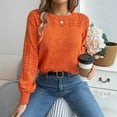 thumbnail image 4 of Lenpel Cropped Sweaters for Women Lantern Long Sleeve Mock Neck Hollow out Crochet Knit Tops Casual Pullover Sweaters(Orange,X-Large), 4 of 7