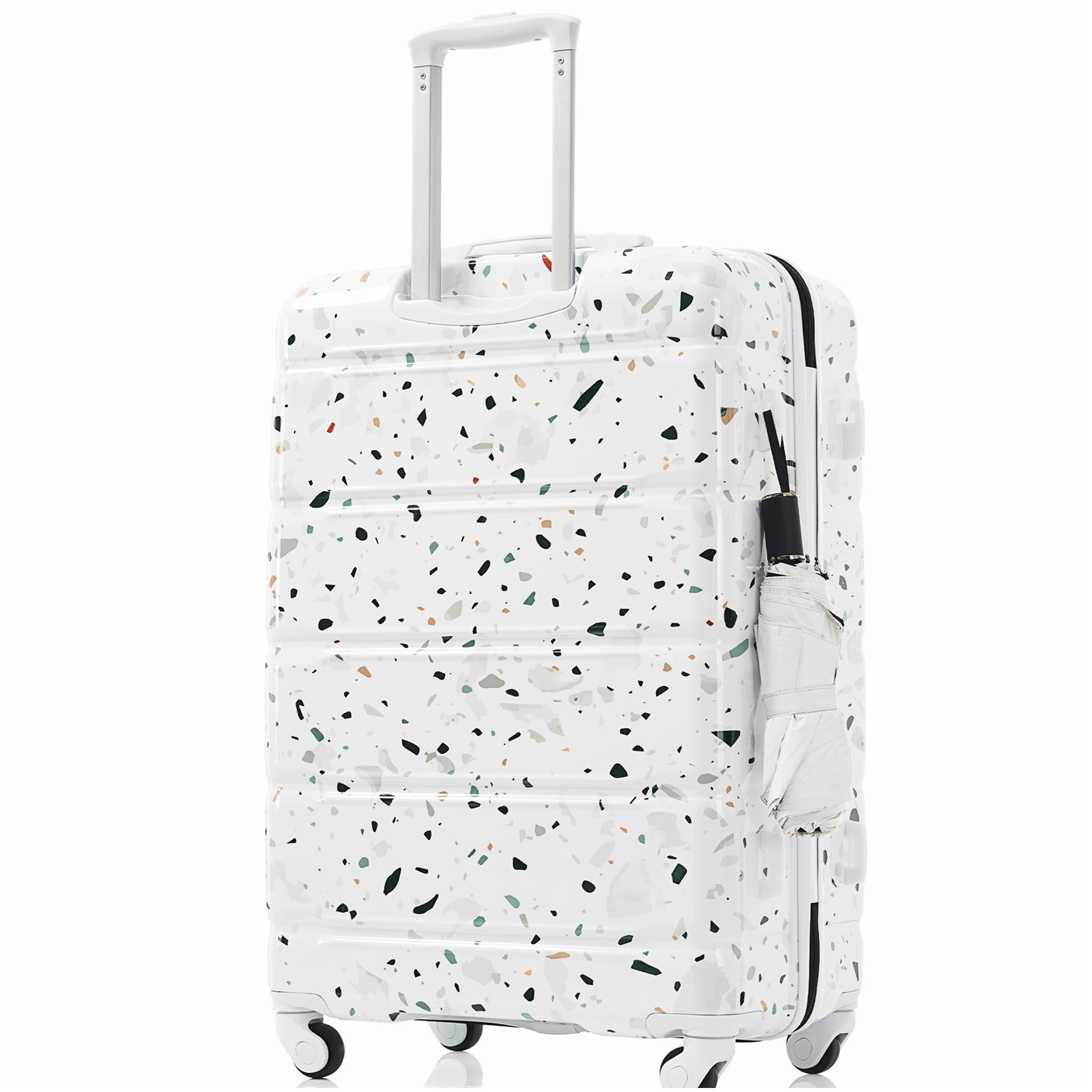ABS PC Hard Shell Suitcase Set of 3 with USB, 20 Inch Carry On Luggage, 360° Spinner Wheels, White