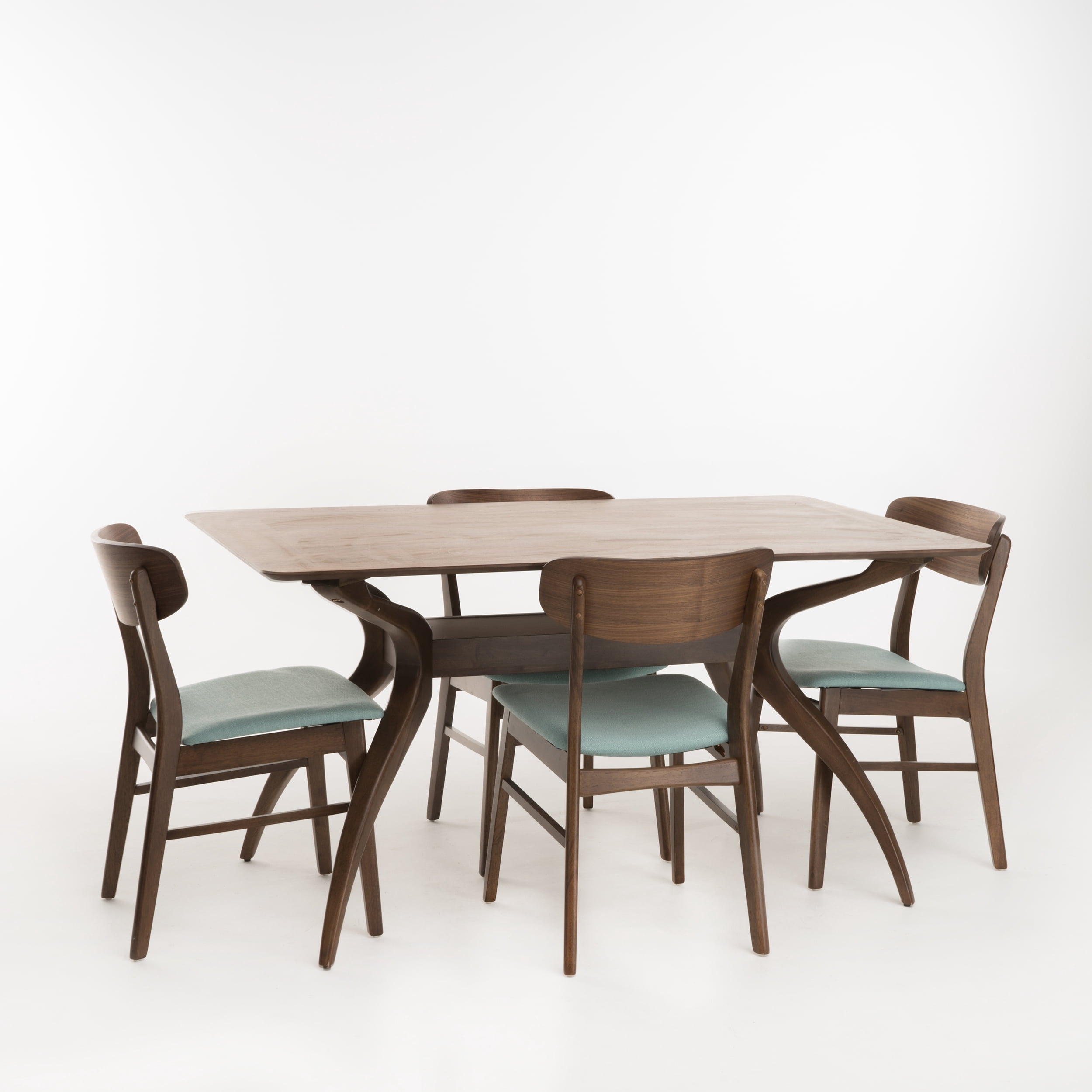 Noble House Harper Mid-Century Modern 5 Piece Dining Set, Mint and Walnut