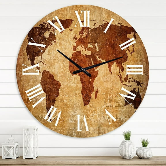 Designart 'Ancient Map Of The World Xi' Vintage Wall Clock