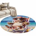thumbnail image 2 of Summer Beach Washable Round Area Rug 3 ft, Watercolor Funny Cow Tropical Coconut Coral Landscape, Soft Non Slip Rugs Stain Repellent Indoor Felt Carpet for Living Dining Room Bedroom Home Office, 2 of 9