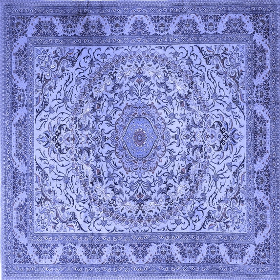 Ahgly Company Machine Washable Indoor Square Medallion Blue Traditional Area Rugs, 5' Square