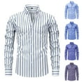 thumbnail image 4 of Hpapadks Mens Casual Shirts Formal Dress Striped Button Down Long Sleeve Lapel Business Blouses Slim Fit Dress Shirts for Men Blue L, 4 of 6