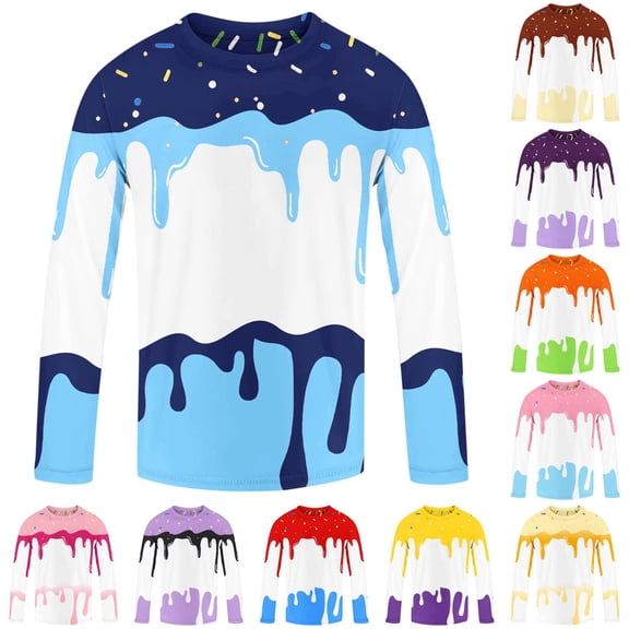 VOUZZA Boys Rash Guard 4th of July Independence Day Ice Cream Print Long Sleeve Swim Shirt
