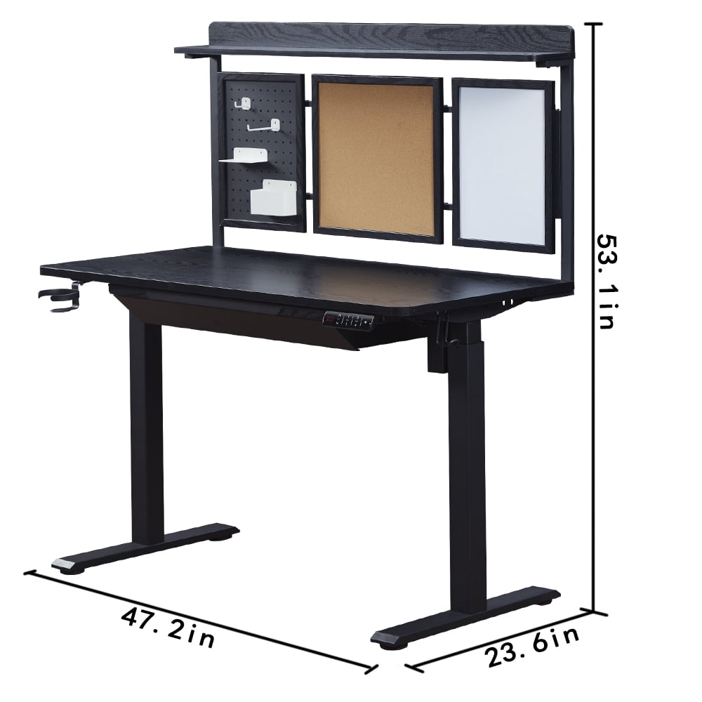 KOWO 48" K304 Electric Height Adjustable Standing Desk with Back Borad and Drawer Black