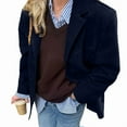 thumbnail image 2 of Suede Jacket Y2k Outerwear Brown Faux Leather Jacket Women Fall Fashion Trendy Old Money Oversized Blazer Dark Blue M, 2 of 7