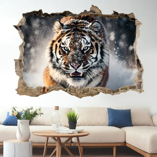 Adhesivo de pared 3D con cabeza de tigre, PVC, autoadhesivo, 50 x 70 cm