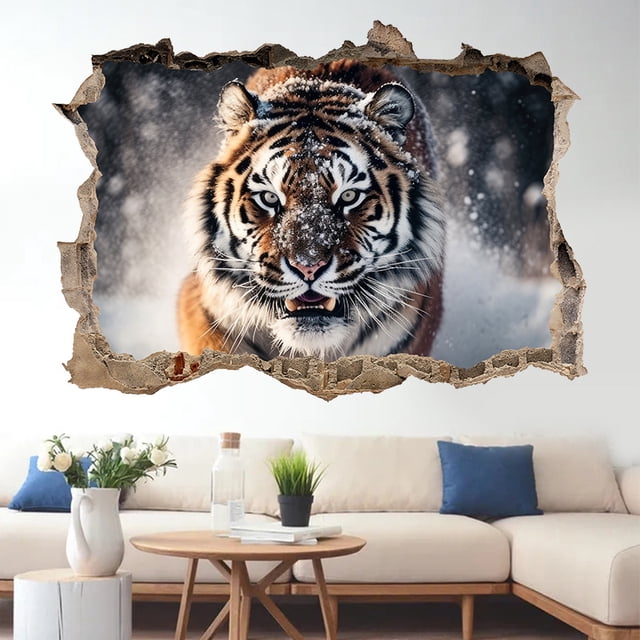 Adhesivo de pared 3D con cabeza de tigre, PVC, autoadhesivo, 50 x 70 cm