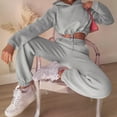 thumbnail image 4 of Huankd Sweatsuits for Women Set 2 Piece Tracksuits Outfits Casual Long Sleeve Crop Hoodie Jogger pants Matching Sets Light Gray S, 4 of 6