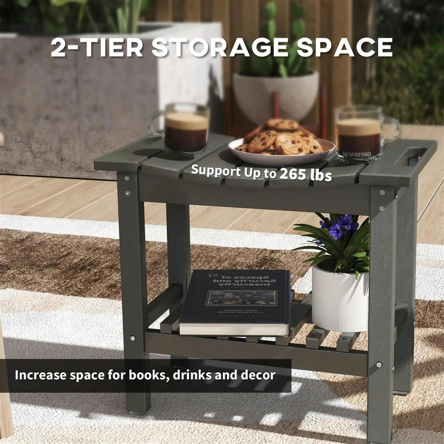 Demi Bonn 20" HDPE Shower Bench, Waterproof Stool with Handle, Storage Shelf, Non-Slip Pads, Indoor/Outdoor for Bathroom, Gray