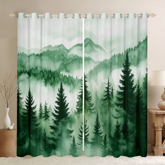 Homewish Pine Tree Black Out Curtains,Tropical Botanical Plant Curtains Pack of 2 (42x63 Each),Green White Bedroom Curtains For Mane Women,Super Cozy Room Decor