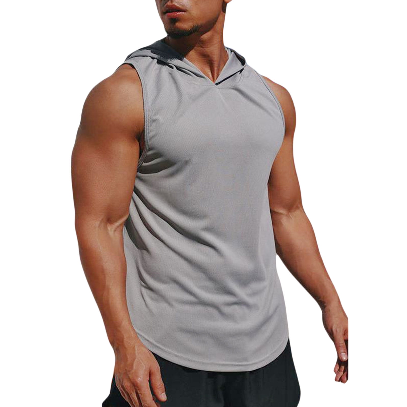 Shirts for Men Fashion Sleeveless Drawstring Hooded Shirt Summer Casual Loose Muscle Fit Workout Pullover T Shirt