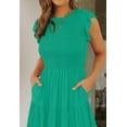 thumbnail image 4 of FUNING Women's 2025 Summer Casual Flutter Short Sleeve Crew Neck Smocked Elastic Waist Tiered Midi Dress, 4 of 7