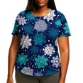 thumbnail image 1 of Hueook Plus Size Christmas T Shirts for Women Short Sleeve Graphic Tee Xmas Blue Snowflake Blue Holiday Top Multicolor 2X, 1 of 5