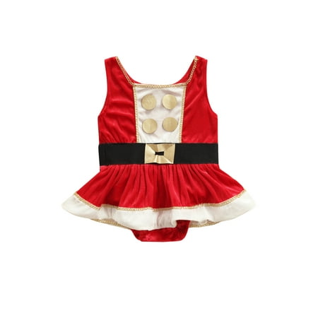 

Fanvereka Baby Christmas Short Romper Sleeveless O-neck Ruffle Hem Jumpsuit