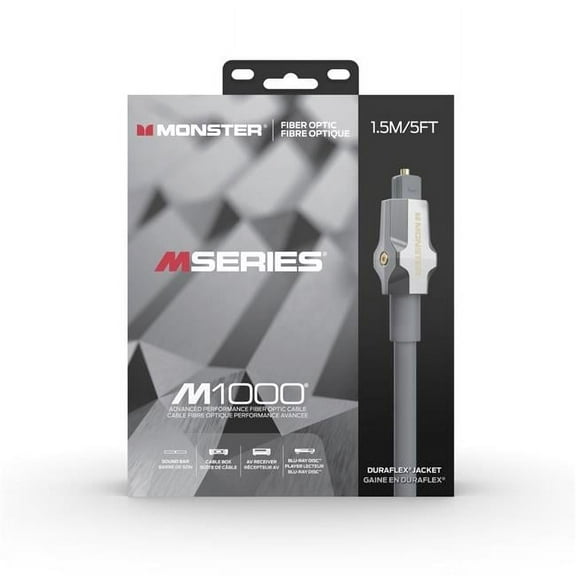 Monster Cable M1000 Indoor Fiber Optic Audio to Fiber Optic Audio Cable, 4.9 ft