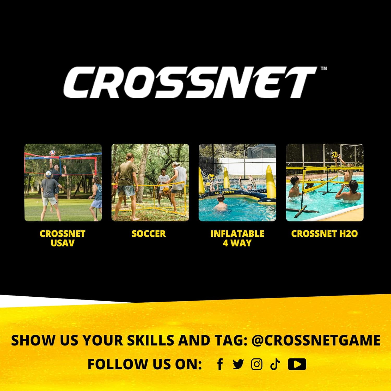 CROSSNET Four Square Soccer Game - Outdoor Sport Games for Adults and Family - Soccer Tennis Nets for Backyard & Parks - Quick Assemble and Portable - Training Soccer Equipment for Kids and Adults