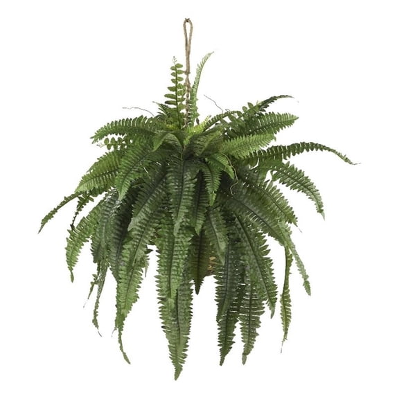Pemberly Row Large Boston Fern Hanging Basket in Green/Brown