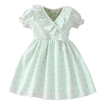 

Children Girls Dress Love Heart Printed Short Sleeve A Line Embroidery Cute Spring Summer Girls Dresses Home Wear Outdoor Kids Clothes
