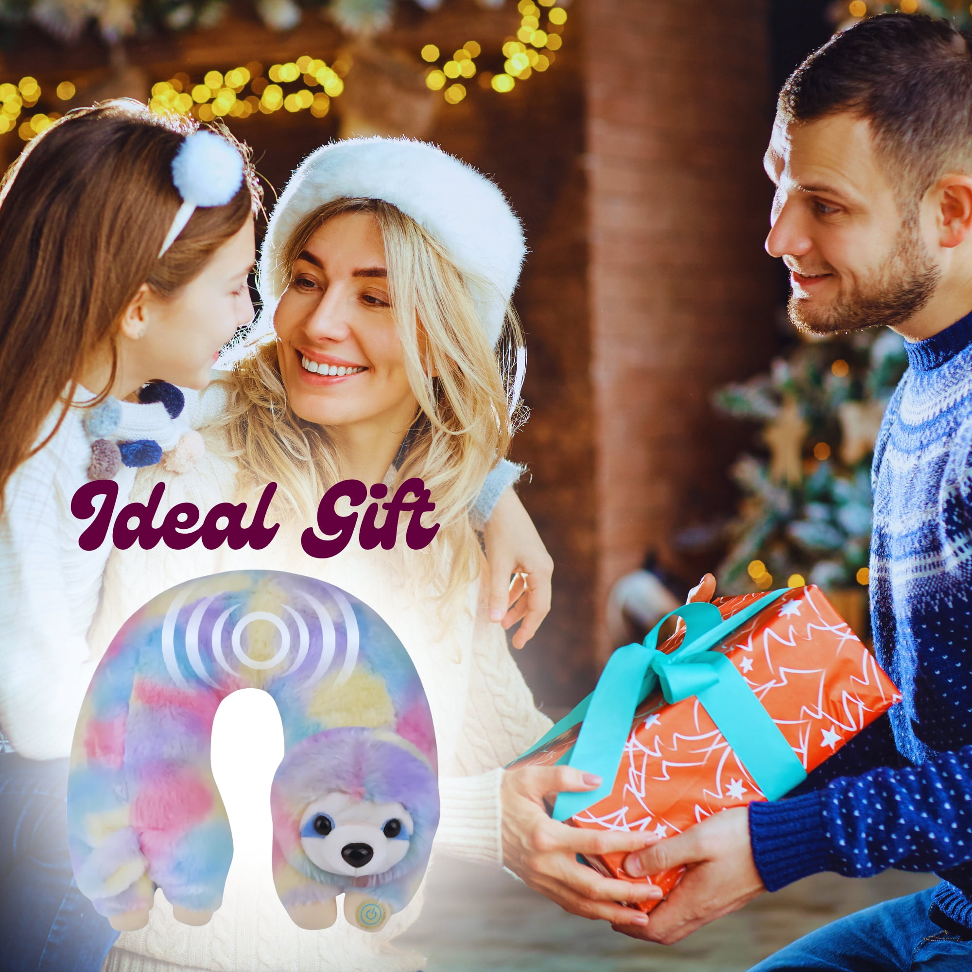 Rainbow Sloth Neck Massager, 11in Vibrating Animal Massage Cushion U-Shaped Pillow with Relaxing Vibration Soft Portable Travel Wrap Christmas Thanksgiving Birthday Party Favors Gift